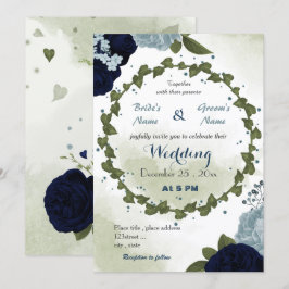 Convites azul poeirento e flores de marinho verde wreath ca