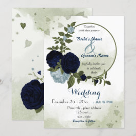 Convites azul poeirento e flores de marinho verde wreath ca