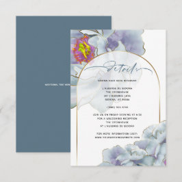 Convites Azul Poeirento e Lilás Detalhes Florais Exóticos F