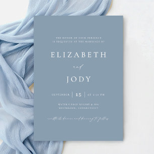 Convites Azul Poeirento Elegante Simples Casamento Moderno