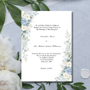 Convites Azul Poeirento Florais Casamento Tradicional Igrej
