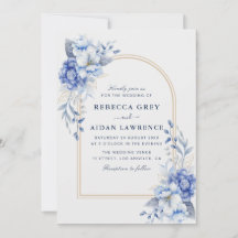 Azul Poeirento Floral Arco Dourado Arte Aquarela