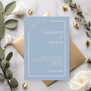 Convites Azul poeirento marfim casamento minimalista modern