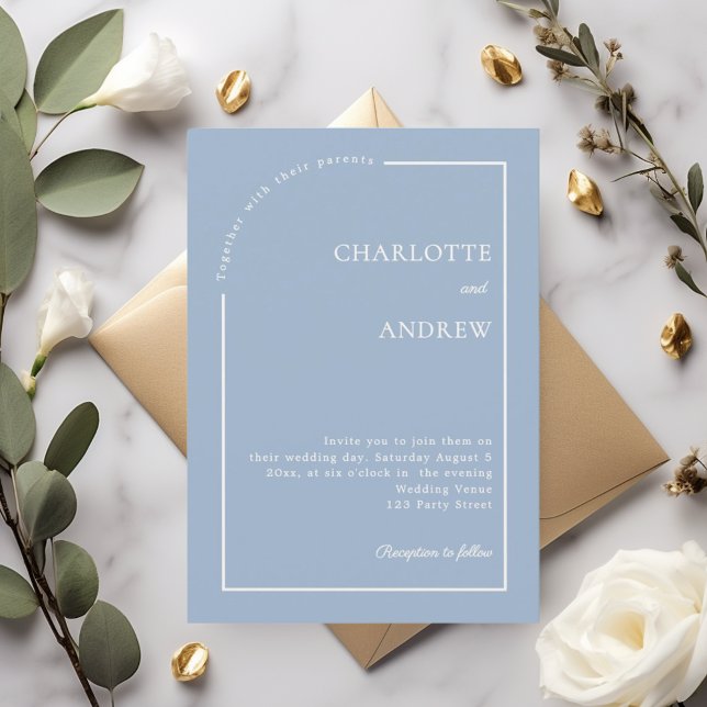 Convites Azul poeirento marfim casamento minimalista modern (Criador carregado)