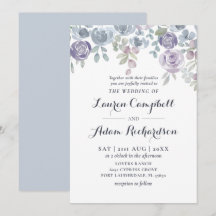 Azul Poeirento & Roxo Floral Elegante Casamento Rú