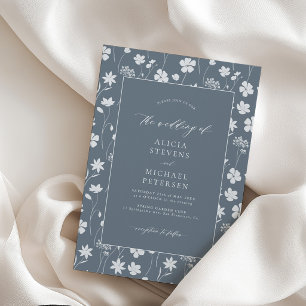 Convites Azul poeirento simples elegante jardim floral casa
