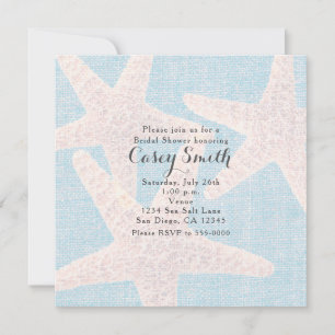 Convites Azul Praia Burlap Estrela-do-Mar Elegante Casament