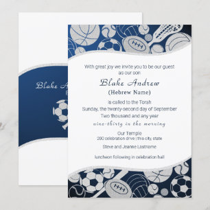 Convites Azul Prateado do Bar Mitzvah