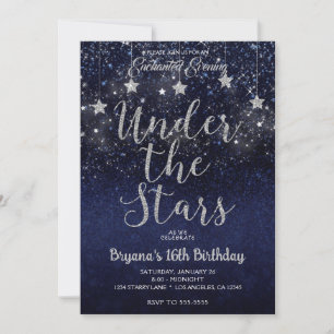 Convites Azul Prateado Sob as Estrelas Noite Estrelada 16 A