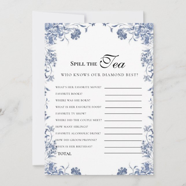 Convites  azul presupuesto Bridgerton Bridal Shower Game (Frente)