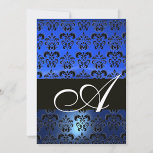 Convites AZUL  PRETO  DAMASCO MONOGRAMA ,branco brilhante
