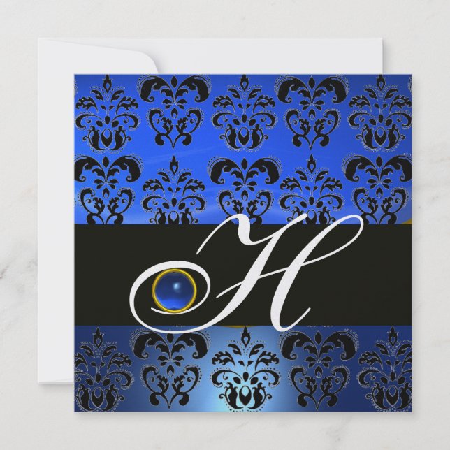 CONVITES AZUL PRETO DAMASCO MONOGRAMA SAFIRA BRANCO GELO (Frente)