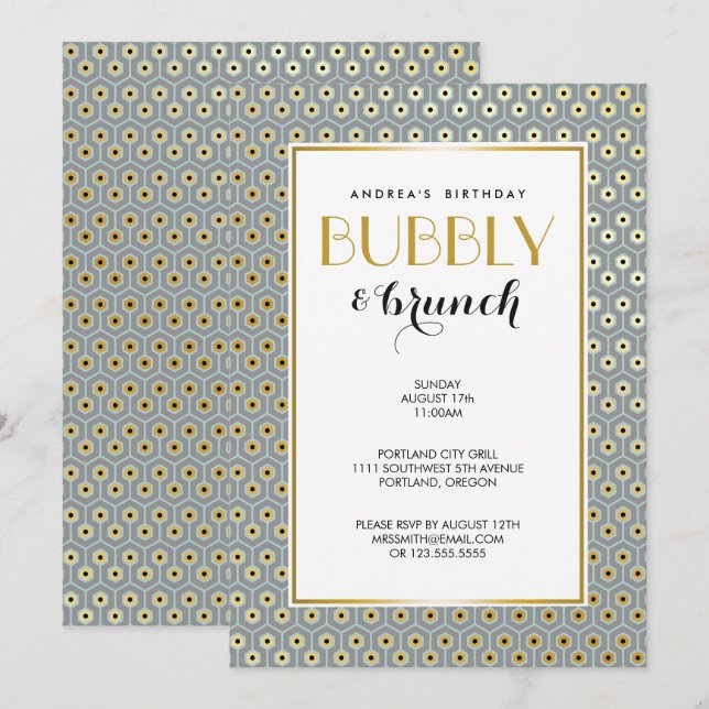 Convites Azul preto Dourado do teste padrão geométrico (Frente/Verso)