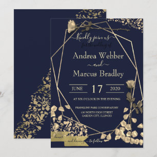 Convites Azul profundo e Champagne