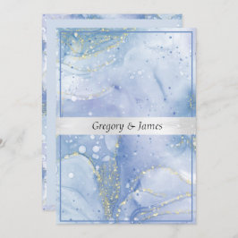 Convites Azul Púrpura Branco Elegante Silver Satin