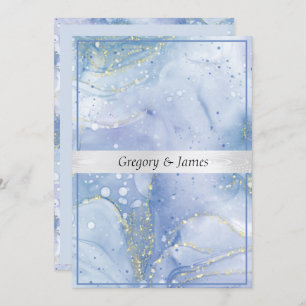 Convites Azul Púrpura Branco Elegante Silver Satin