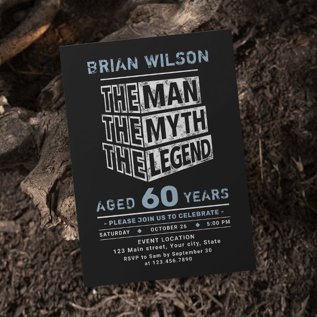 Convites Azul Qualquer Idade O Homem O Mito A Lenda Anivers (Blue Any Age The Man The Myth The Legend Birthday Invitation)