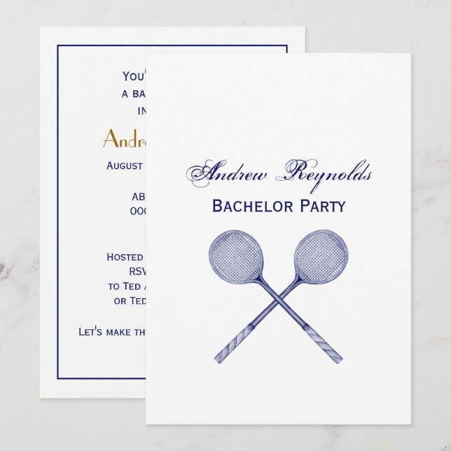 Convites Azul Raquetas Esmagadas Cruzadas (Frente/Verso)