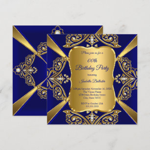 Convites Azul Real Adicionar Idade Aniversário Dourado Diam