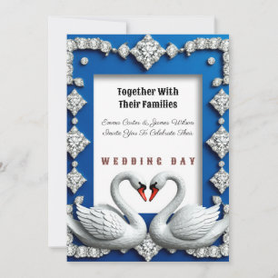 Convites 💍 Azul Real Cisne Coração Diamante Casamento