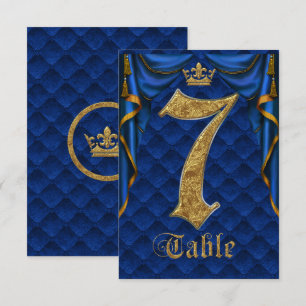 Convites Azul Real Coroa de Ouro Número da Mesa de Casament