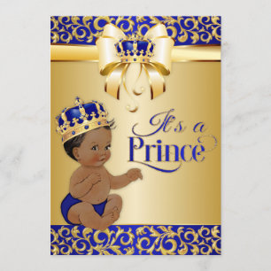 Convites Azul Real & Coroa de Príncipe Afro-Americano Doura