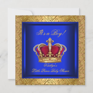 Convites Azul Real Damasco Dourado Churrasco de Bebê Menino