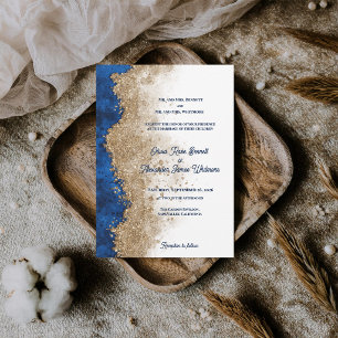 Convites Azul Real Dourado Abstrato Casamento Formal de Lux
