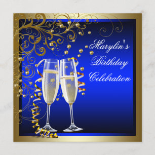 Convites Azul Real Dourado Mulher Azul Dourado Aniversário