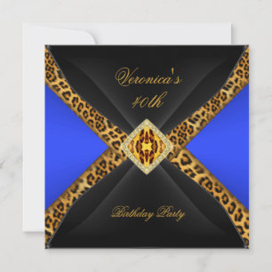 Convites Azul Real Dourado Preto Leopardo Joia 40º Aniversá