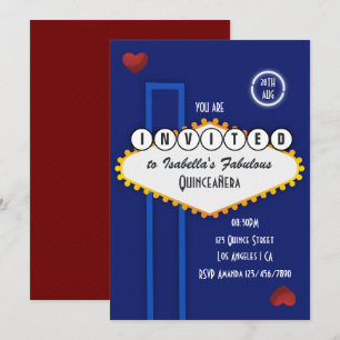Convites Azul Real e Borgonha Las Vegas Quinceañera