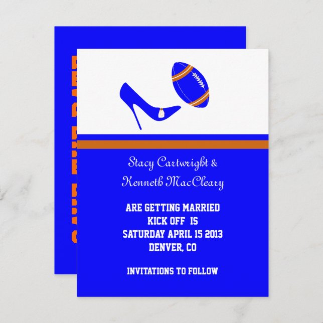 Convites Azul Real e Laranja Futebol Salvar a Data (Frente/Verso)