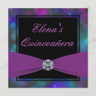 Convites Azul Real e Roxo Quinceanera