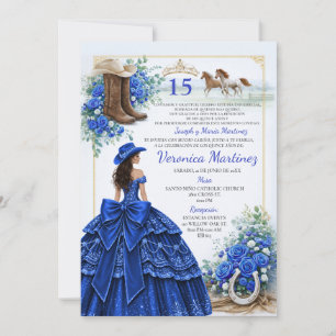 Convites Azul Real Floral Charra Princesa 15 Anos Espanhola