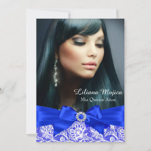 Convites Azul Real Laço & Jóia Arco Quinceanera