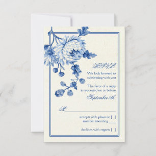 Convites Azul Real Marfim Toile Floral Casamento RSVP Respo