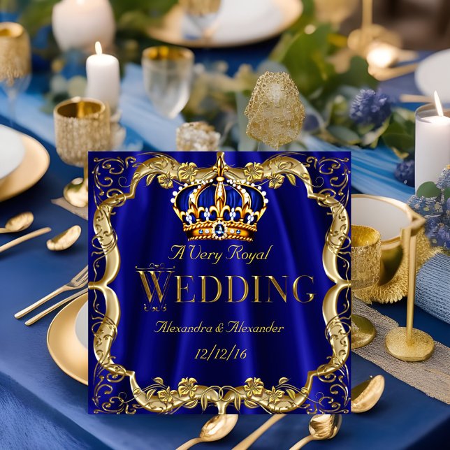 Convites Azul Real Marinho Coroa Dourada Casamento 2 (Criador carregado)
