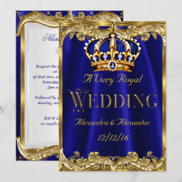 Convites Azul Real Marinho Coroa Dourada Casamento 3