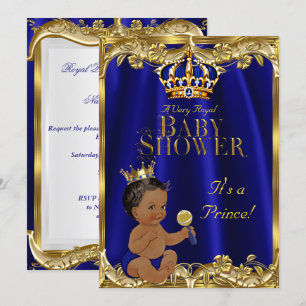Convites Azul Real Marinho Dourado Chá do Bebê Prince Étnic
