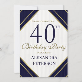 Convites Azul Real Moderno Branco E Dourado Dia de Aniversá