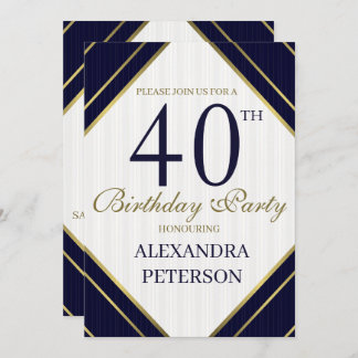 Convites Azul Real Moderno Branco E Dourado Dia de Aniversá