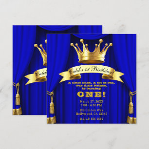 Convites Azul Real Ouro Coroa Príncipe Real 1º Aniversário