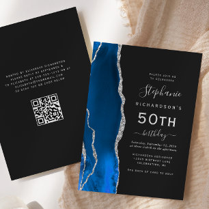 Convites Azul Real Prata Ágata Código QR 50º Aniversário