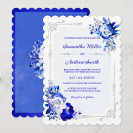 Convites Azul Real, Prata e Branco Cores de Casamento