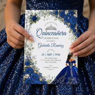 Convites Azul Real Quinceañera Borboletas Prateadas