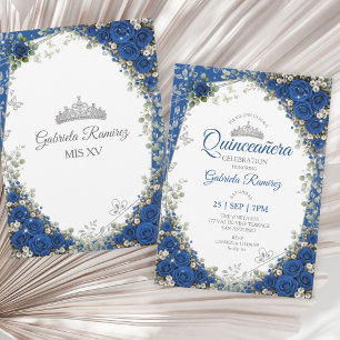 Convites Azul Real Quinceañera Borboletas Prateadas