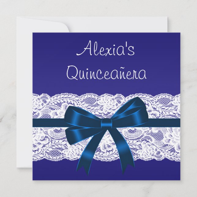 Convites Azul Real Renda Branca Quinceanera (Frente)