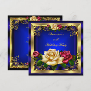 Convites Azul Real Vermelho Creme Rosas Dourado Elegante An