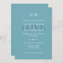 Azul Retro Simples Elegante com Casamento Monogram