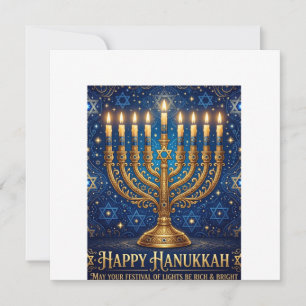 Convites Azul Rico e Dourado Hanukkah Repleto de Joias
